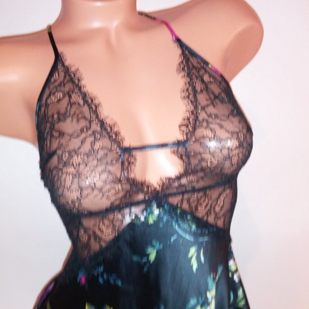Victoria Secret Lingerie Chemise Slip XS Black Floral Lace Luxe Collection New W - Picture 3 of 8